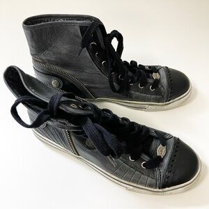 Fergalicious | Black Leather High Top Lace Up Sneakers 6.5 90s Grunge Punk Y2K